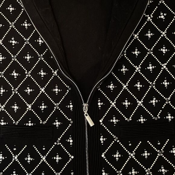 WHITE HOUSE BLACK MARKET Women’s Size S Beaded Embellished Cardigan Black Zip - Picture 7 of 7